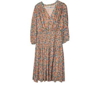 Soshanna Women’s Floral Dress Knee Length Long Sleeve Smocked Waist Size 8